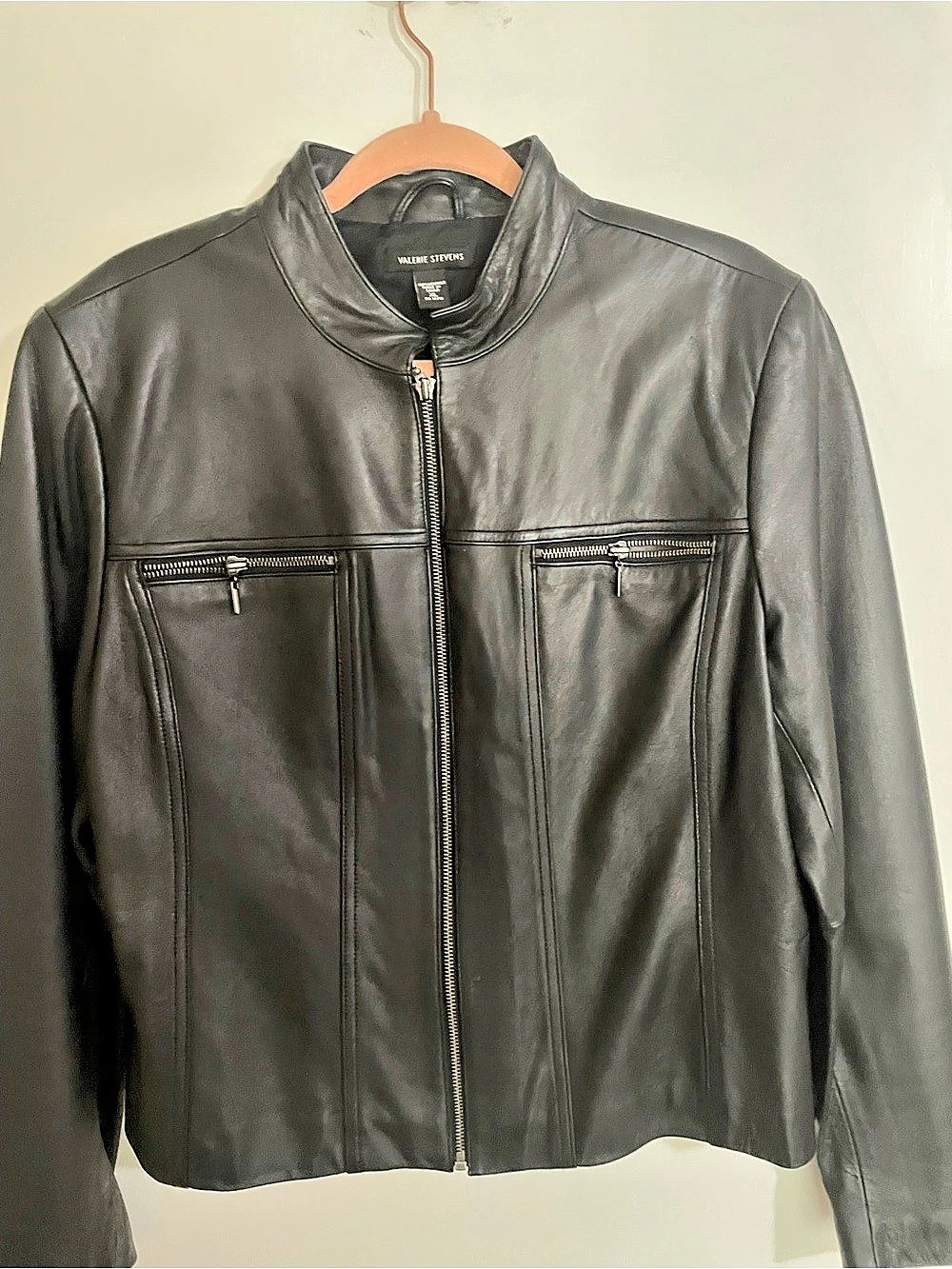 Valerie Stevens Leather Moto Jacket in Black Size XL